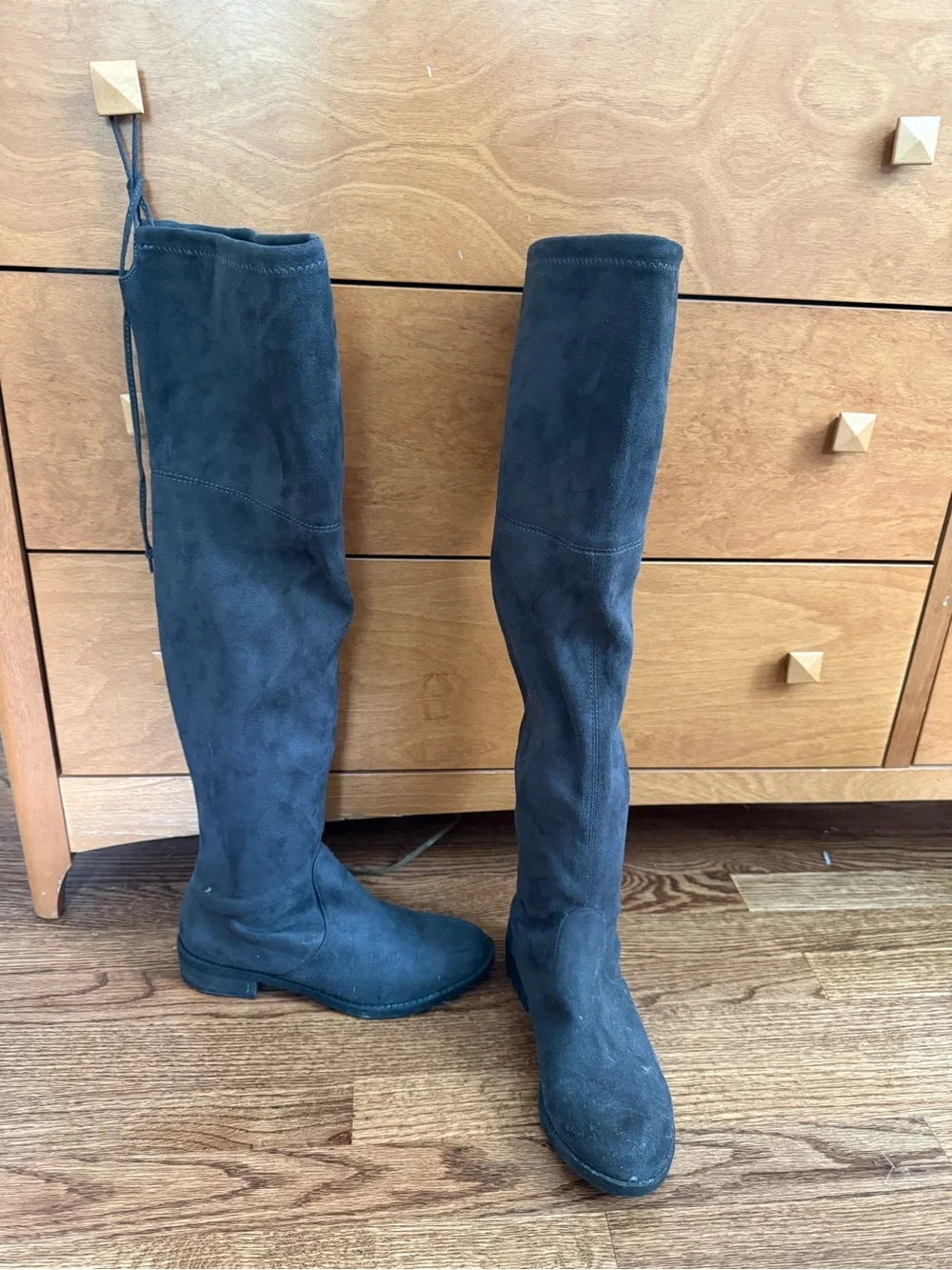 Dark Gray Over-the-Knee Suede Boots